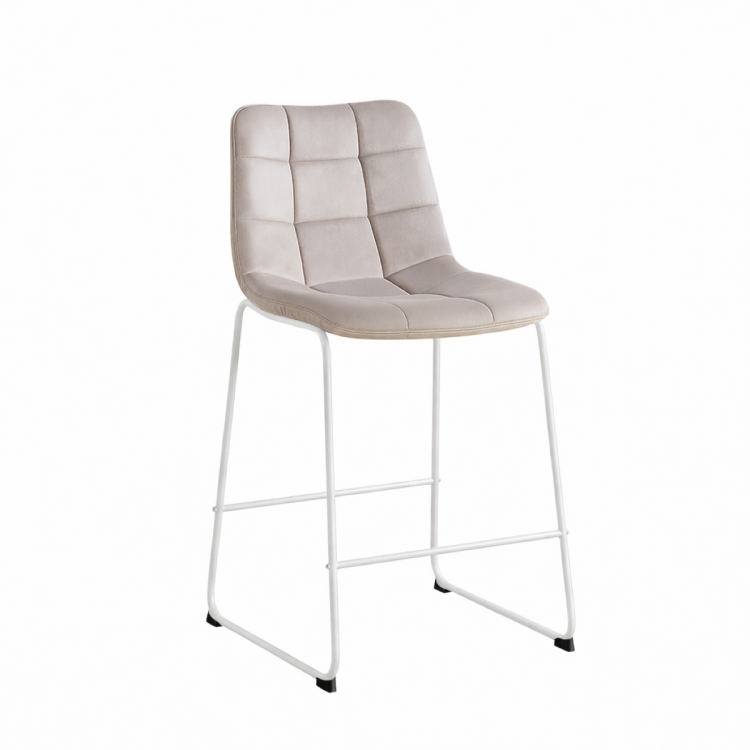 Hoker tapicerowany Maroko beżowy, nogi białe 61 cm