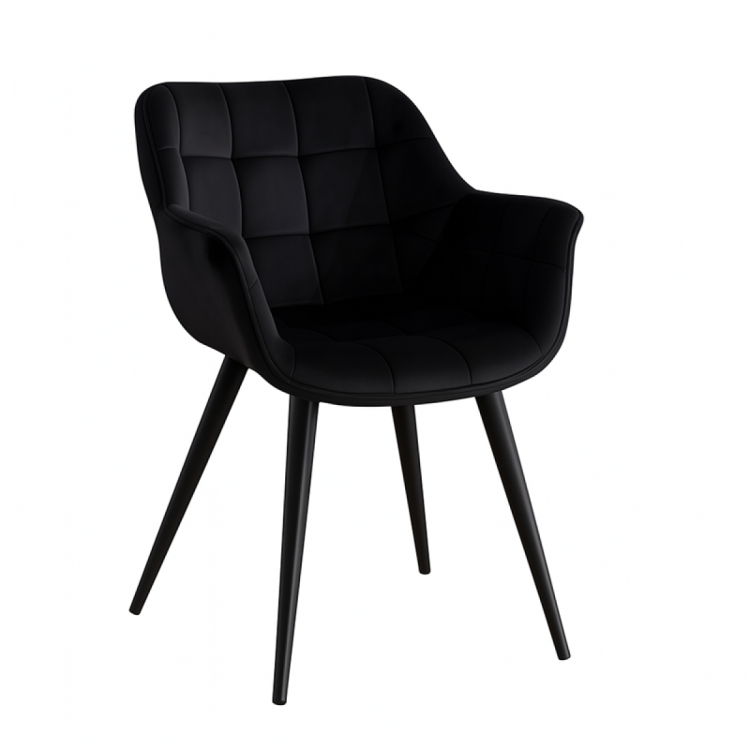 Fotel tapicerowany do salonu Alaska czarny nogi czarne pikowane welur
