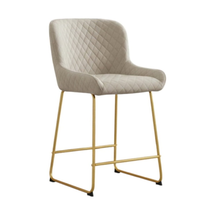 Hoker tapicerowany Colin beżowy, nogi złote 63 cm