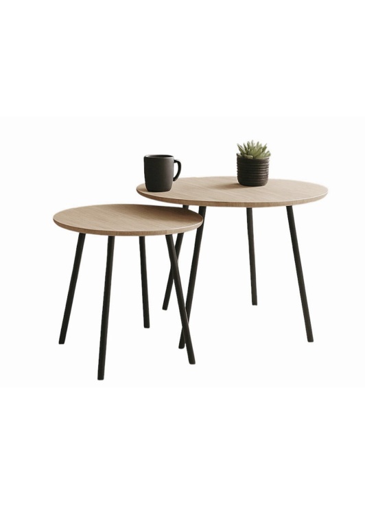 Zestaw 2 stolików kawowych Anna w okleinie drewno podobnej na czarnych nogach