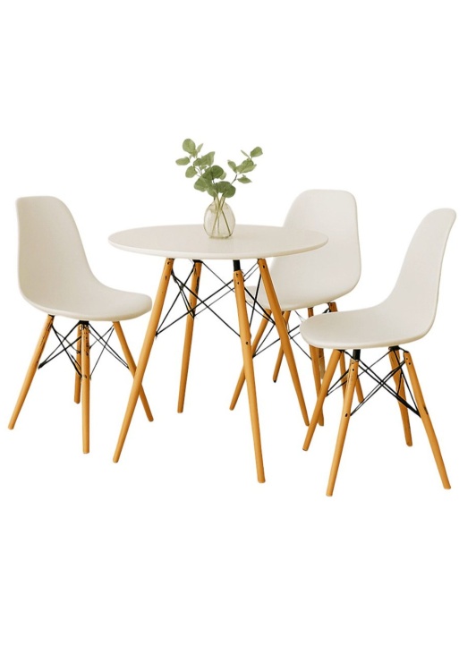 Zestaw stół okrągły Paris 70 cm + 3 krzesła Milano białe nogi bukowe