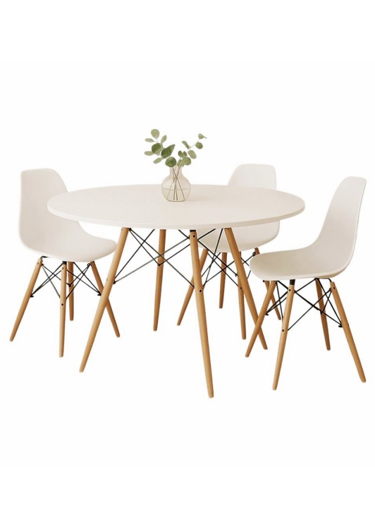 Zestaw stół okrągły Paris 80 cm + 3 krzesła Milano białe nogi bukowe