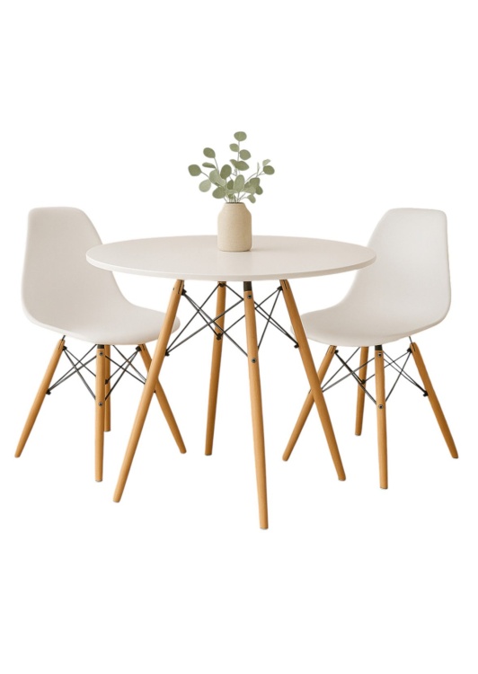 Zestaw stół okrągły Paris 80 cm + 2 krzesła Milano białe nogi bukowe