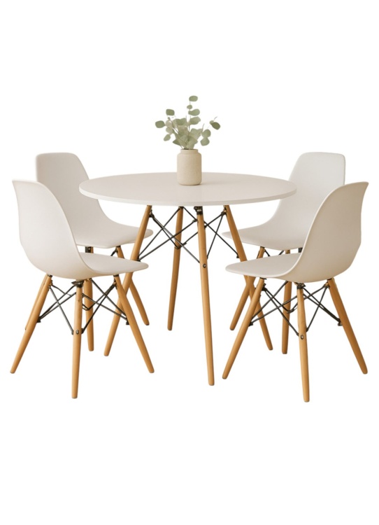 Zestaw stół okrągły Paris 80 cm + 4 krzesła Milano białe nogi bukowe
