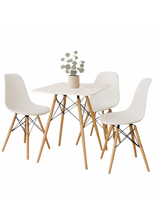 Zestaw stół kwadratowy Paris 70x70 cm + 3 krzesła Milano białe nogi bukowe