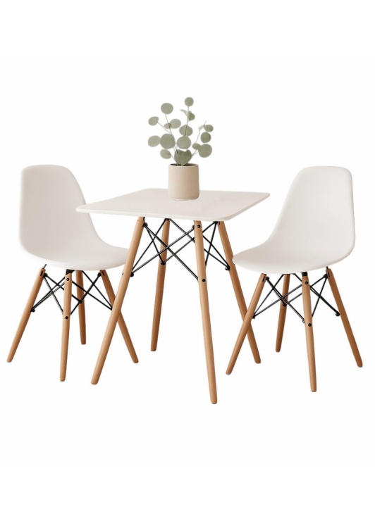 Zestaw stół kwadratowy Paris 70x70 cm + 2 krzesła Milano białe nogi bukowe