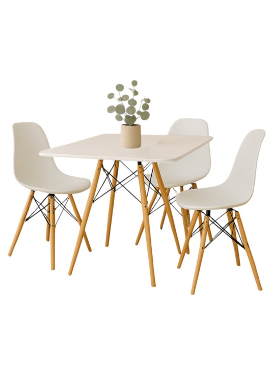 Zestaw stół kwadratowy Paris 80x80 cm + 3 krzesła Milano białe nogi bukowe