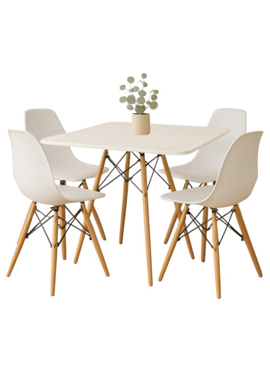 Zestaw stół kwadratowy Paris 80x80 cm + 4 krzesła Milano białe nogi bukowe