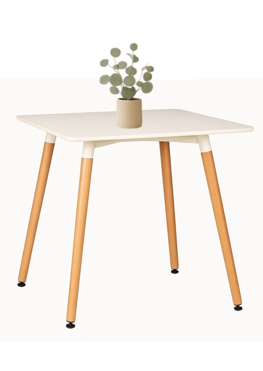 Stół kwadratowy do jadalni  Nolan 80x80 cm z białym blatem i nogami bukowymi