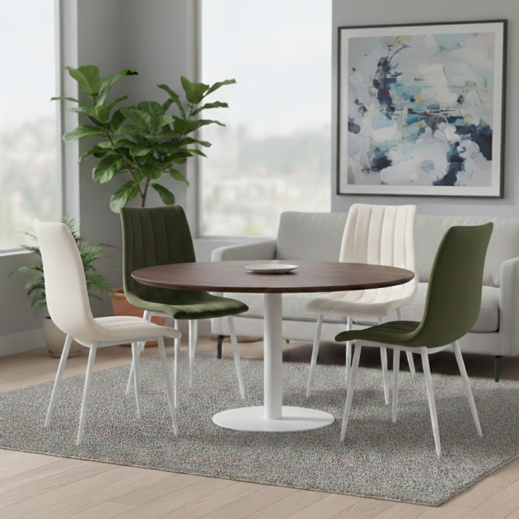 Krzesło tapicerowane Alan zielone, nogi białe welur