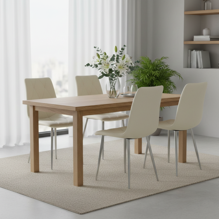 Krzesło tapicerowane Tom kremowe, nogi chrom welur