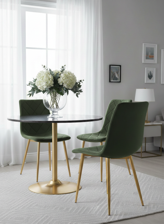Krzesło tapicerowane Adel zielone, nogi złote welur
