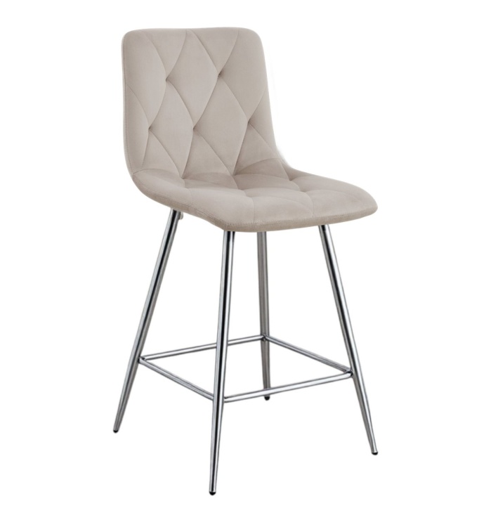 Hoker tapicerowany niski Tom beżowy, nogi chromowane 62 cm