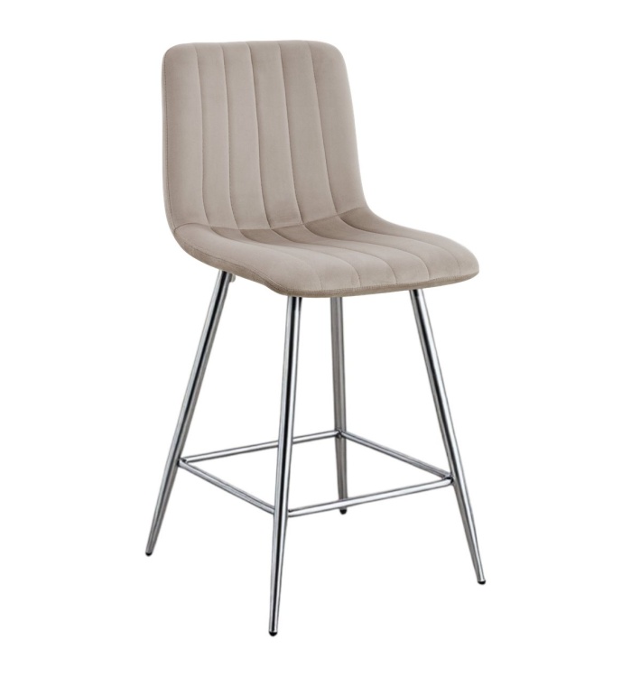 Hoker tapicerowany niski Alan beżowy, nogi chromowane 62 cm