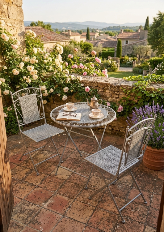 Zestaw mebli balkonowych, prowansalskich Indigo szary vintage