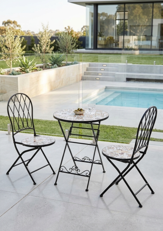 Zestaw mebli balkonowych, prowansalskich z mozaiką Paddy vintage