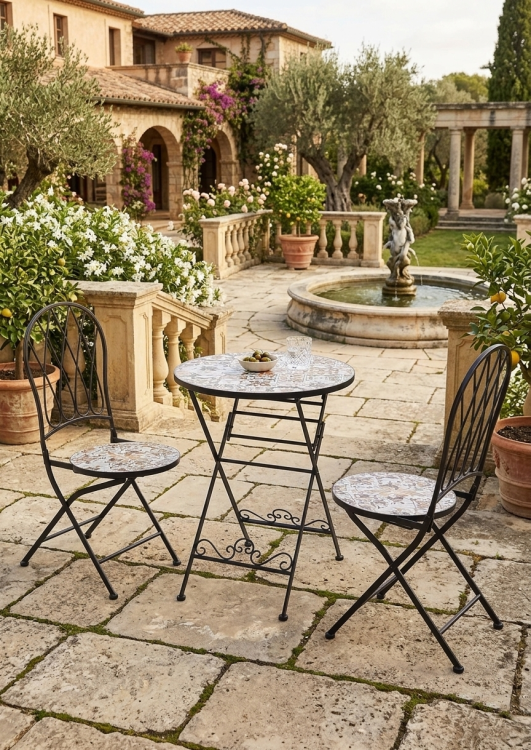 Zestaw mebli balkonowych, prowansalskich z mozaiką Paddy vintage