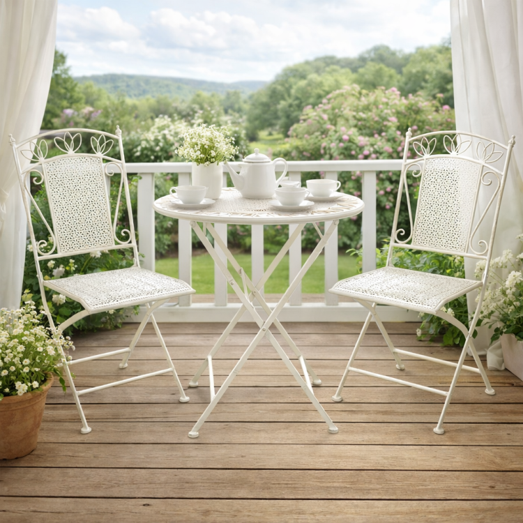 Zestaw mebli balkonowych, prowansalskich Indigo biały vintage