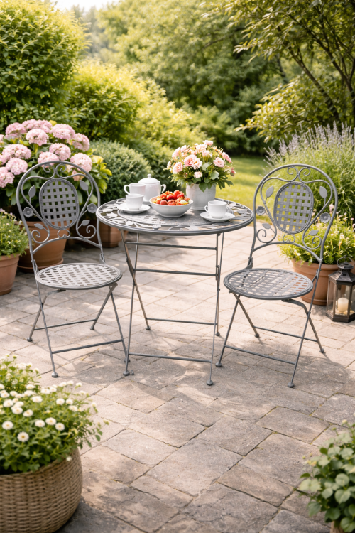 Zestaw mebli balkonowych, prowansalskich Bolio szary vintage