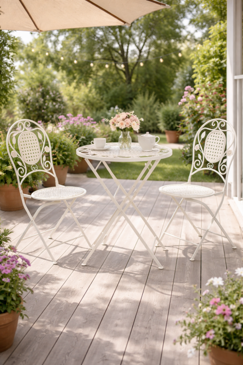 Zestaw mebli balkonowych, prowansalskich Bolio biały vintage