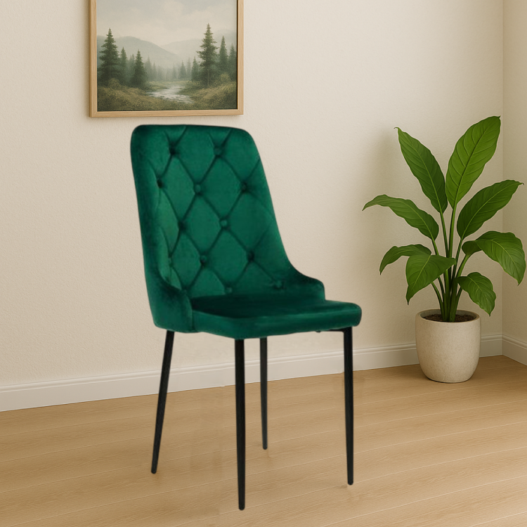 Krzesło Mig zielone tapicerowane glamour pikowane guziki welur