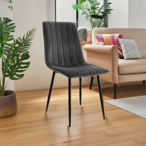 Krzesło tapicerowane do salonu Alan ciemno szare welur, nogi czarne