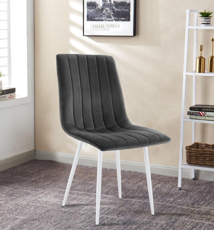 Krzesło Alan ciemno szare, nogi białe tapicerowane welur