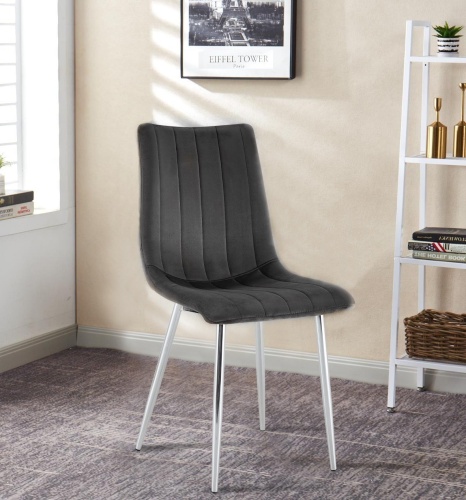 Krzesło tapicerowane Alan ciemno szare, nogi chrom welur