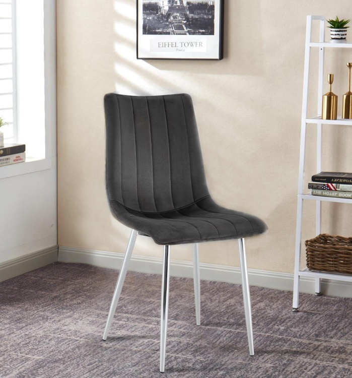 Krzesło tapicerowane Alan ciemno szare, nogi chrom welur