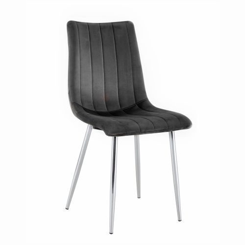 Krzesło tapicerowane Alan ciemno szare, nogi chrom welur