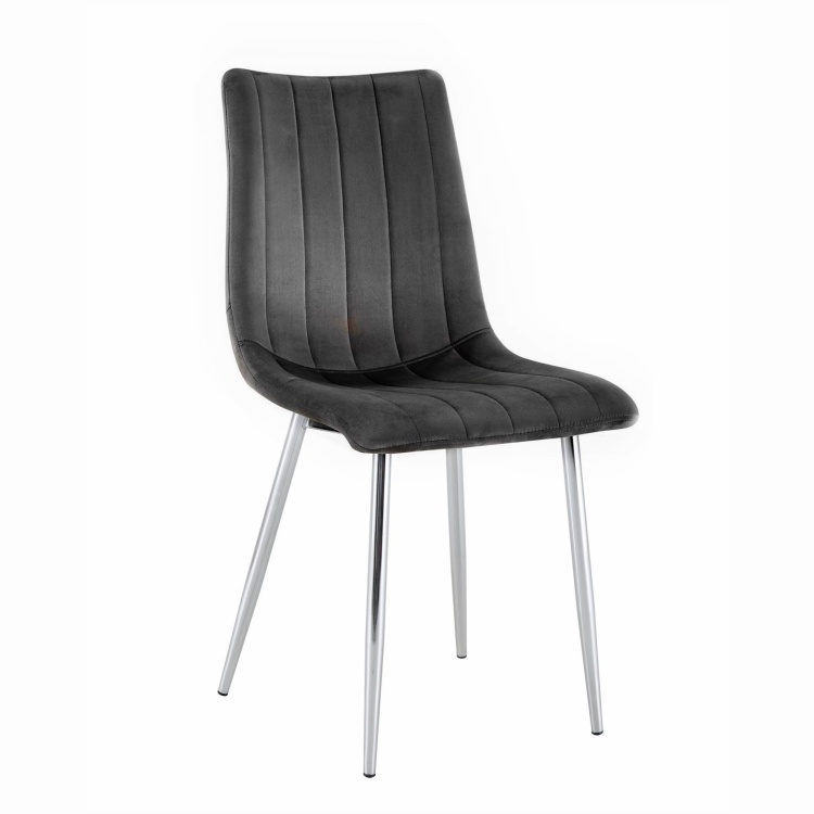 Krzesło tapicerowane Alan ciemno szare, nogi chrom welur
