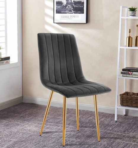 Krzesło tapicerowane Alan ciemno szare, nogi złote welur