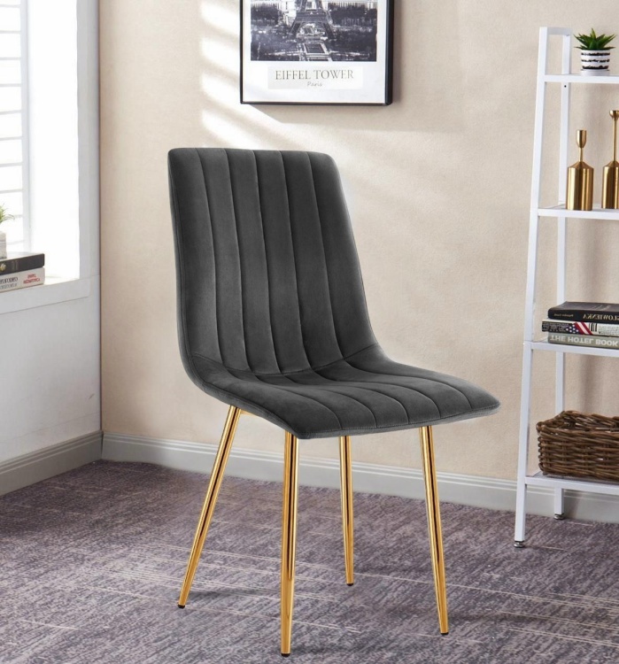 Krzesło tapicerowane Alan ciemno szare, nogi złote welur
