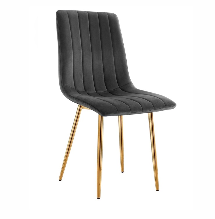 Krzesło tapicerowane Alan ciemno szare, nogi złote welur