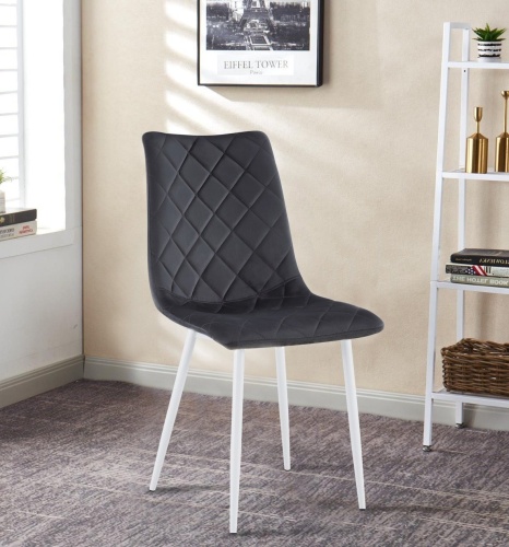 Krzesło tapicerowane Adel ciemno szare, nogi białe welur