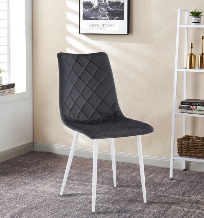 Krzesło tapicerowane Adel ciemno szare, nogi białe welur