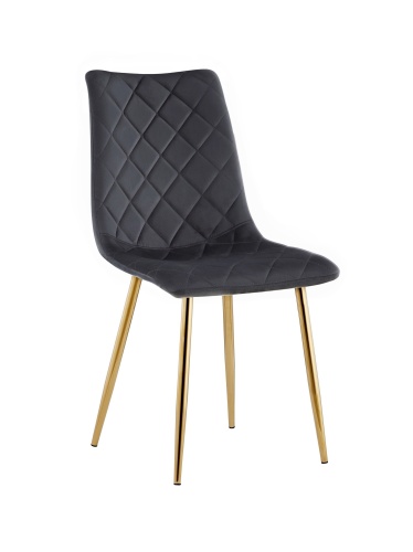 Krzesło tapicerowane Adel ciemno szare, nogi złote welur