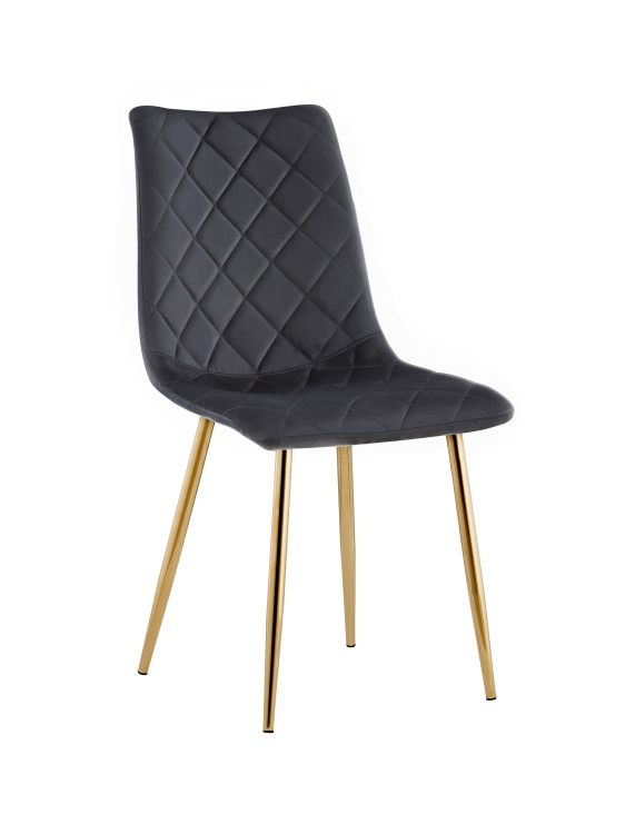 Krzesło tapicerowane Adel ciemno szare, nogi złote welur