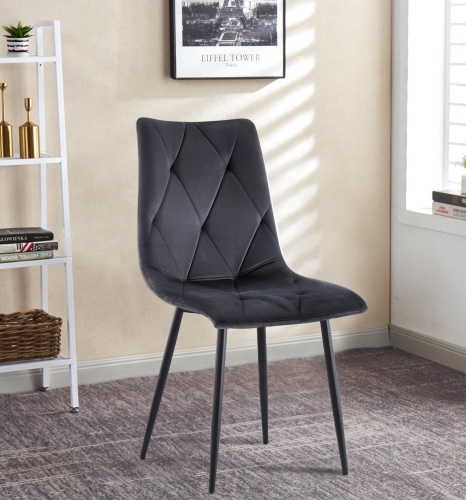Krzesło tapicerowane do salonu Tom ciemno szare welur, nogi czarne