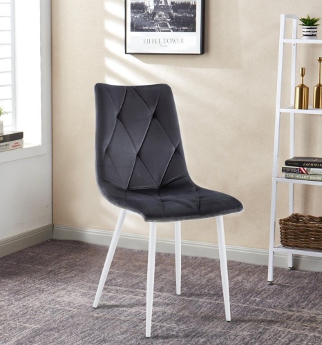 Krzesło tapicerowane Tom ciemno szare, nogi białe welur