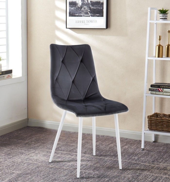 Krzesło tapicerowane Tom ciemno szare, nogi białe welur