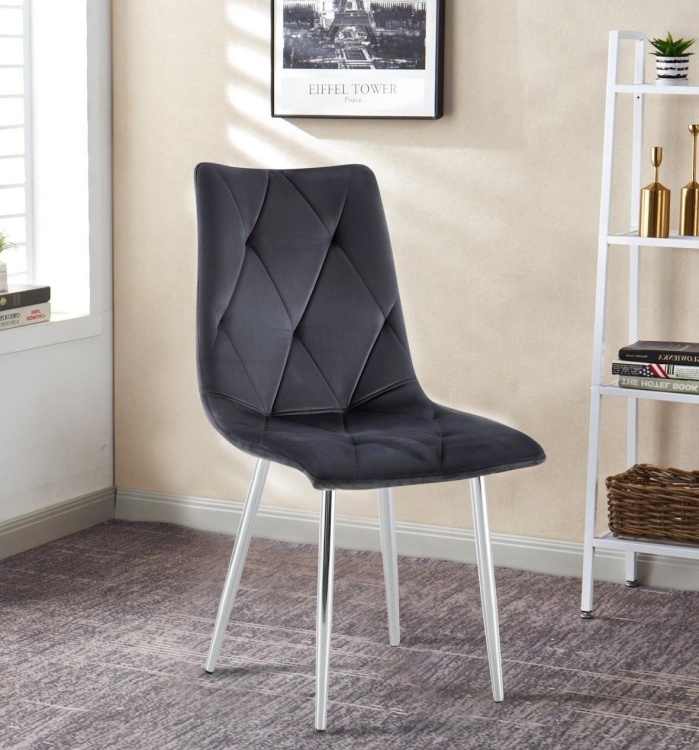 Krzesło tapicerowane Tom ciemno szare, nogi chrom welur