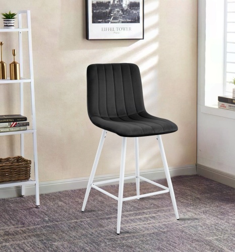 Hoker tapicerowany niski Alan ciemno szary, nogi białe 62 cm