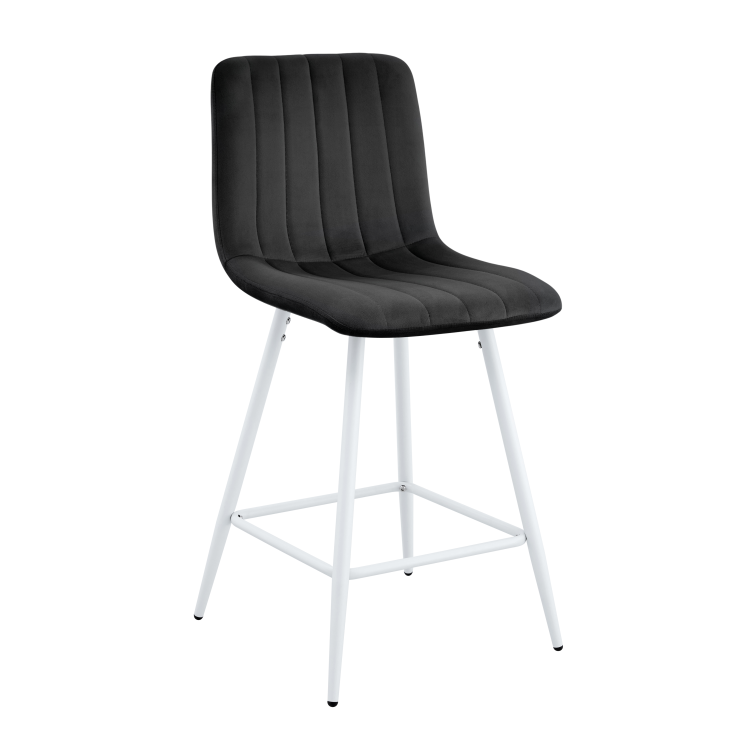 Hoker tapicerowany niski Alan ciemno szary, nogi białe 62 cm