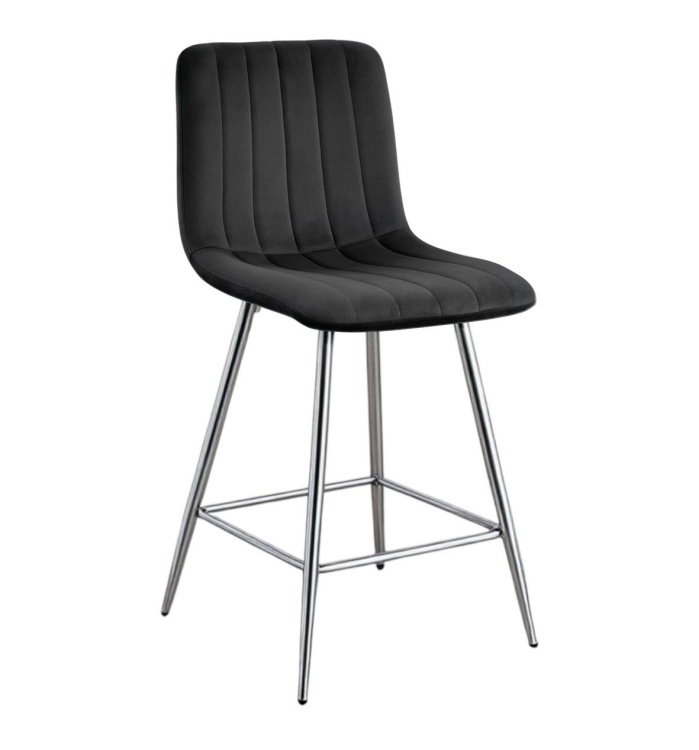 Hoker tapicerowany niski Alan ciemno szary, nogi chromowane 62 cm