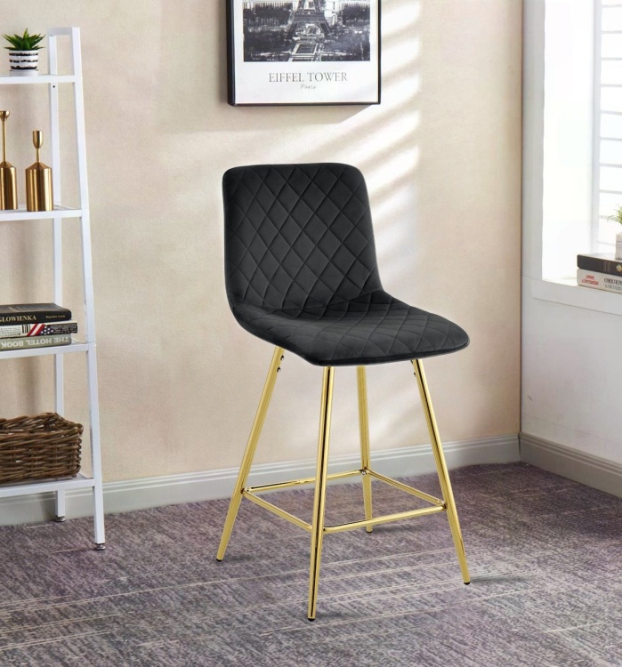 Hoker tapicerowany niski Adel ciemno szary, nogi złote 62 cm