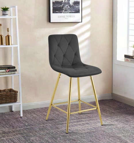 Hoker tapicerowany niski Tom ciemno szary, nogi złote 62 cm