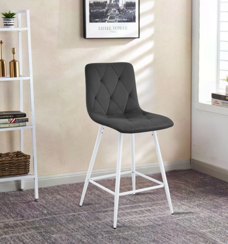 Hoker tapicerowany niski Tom ciemno szary, nogi białe 62 cm