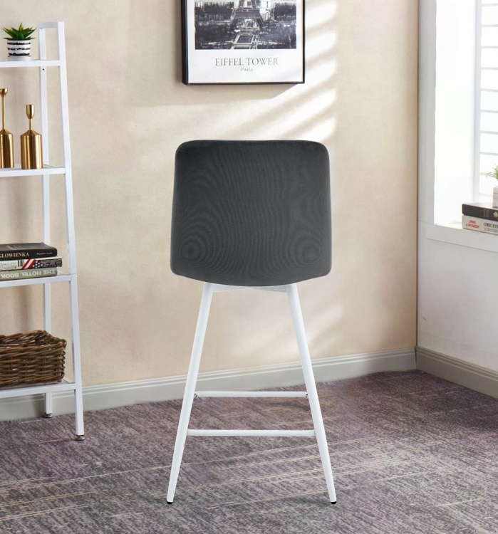 Hoker tapicerowany niski Tom ciemno szary, nogi białe 62 cm