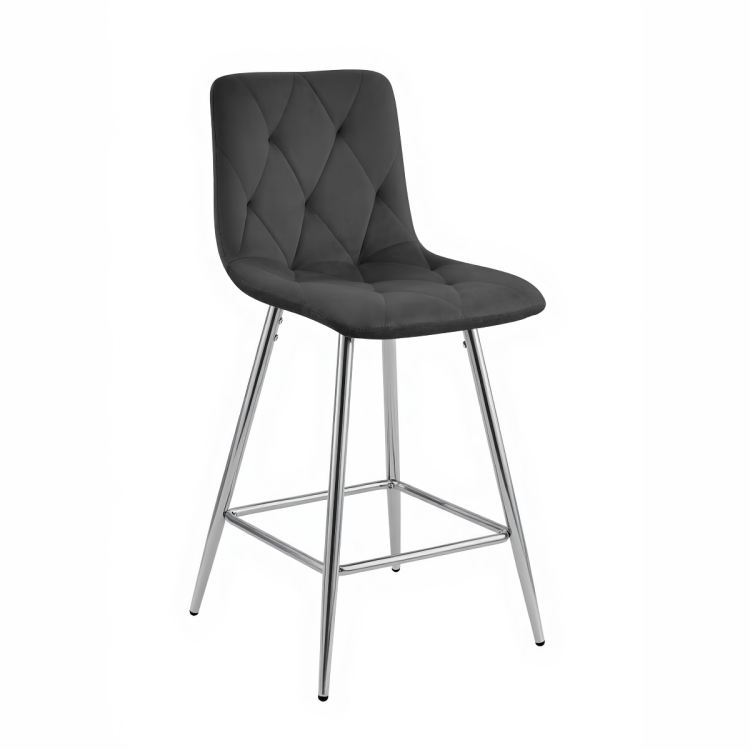 Hoker tapicerowany niski Tom ciemno szary, nogi chromowane 62 cm